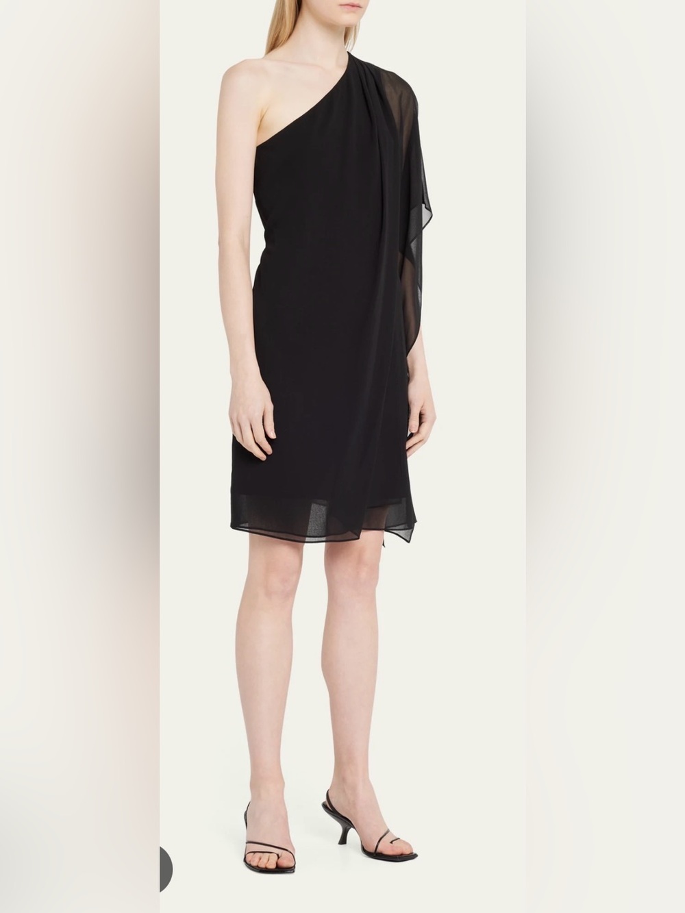 Kobi‎ Halperin Black One Shoulder Draped Cocktail Dress Sheer Sleeve M